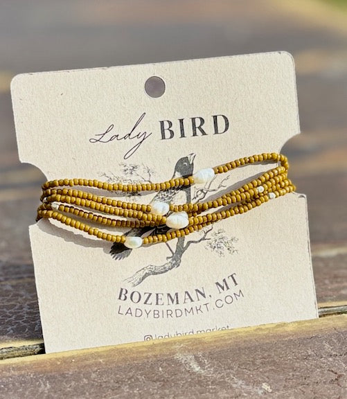 Burnt Yellow 2-in-1 Seed Bead & Freshwater Pearl Bracelet/Necklace