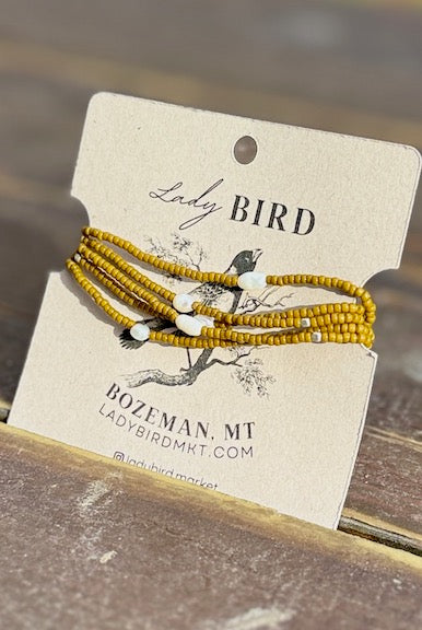 Burnt Yellow 2-in-1 Seed Bead & Freshwater Pearl Bracelet/Necklace