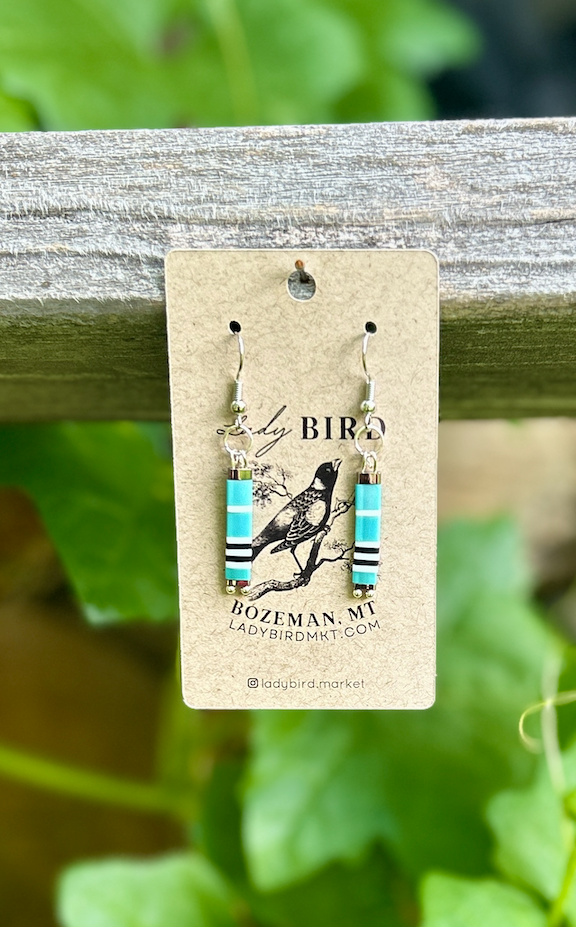 Turquoise & Zebra Striped Tila Bead Dangle Earrings