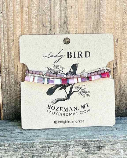 Vibrant Mixed Pinks Tila Bead Stacked Wrap Bracelet Set