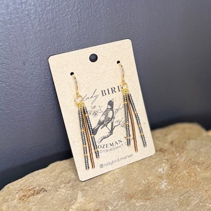 Black & Shimmery Bronze Strand Seed Bead Dangle Earrings