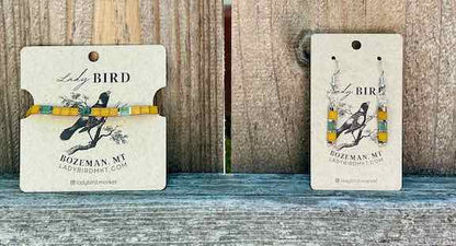 Sunflower & Mossy Green Tila Bead Dangle Earrings