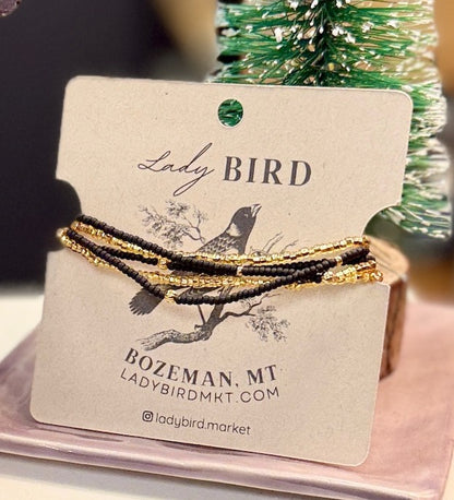 Black & Shimmery Bronze Strand Seed Bead Dangle Earrings