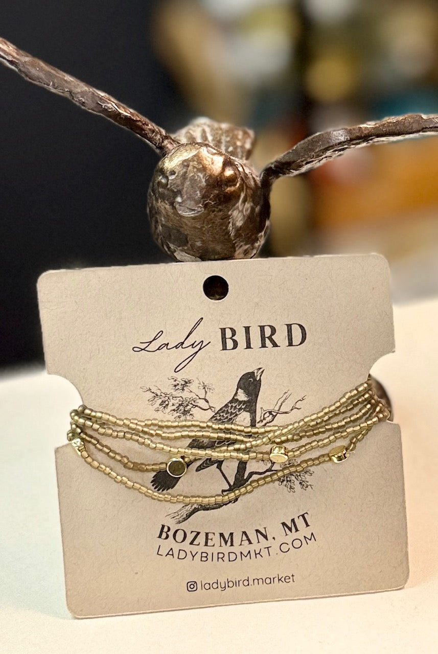 Gold-Lined Bronze Seed Bead Boho Wrap Bracelet & Necklace