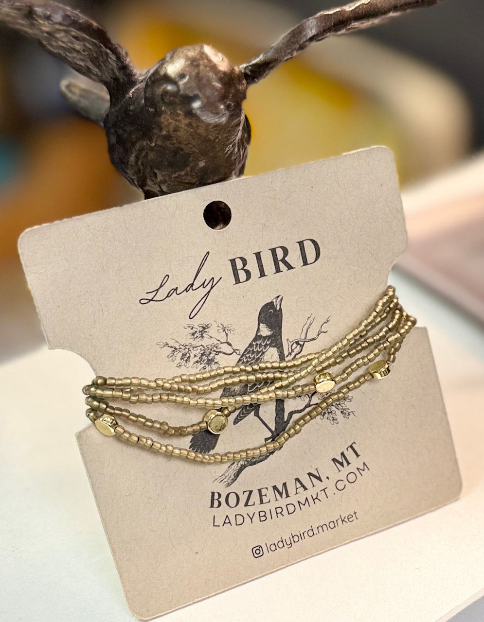 Gold-Lined Bronze Seed Bead Boho Wrap Bracelet & Necklace