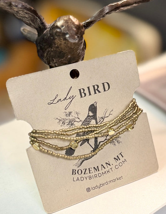 Gold-Lined Bronze Seed Bead Boho Wrap Bracelet & Necklace