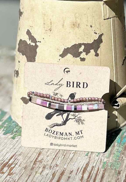 Mellow Mixed Pinks Tila Bead Stacked Wrap Bracelet Set