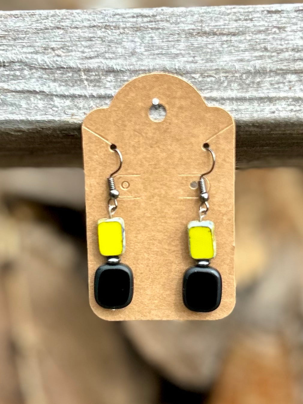 Yellow Pop & Black Glass Bead Earrings