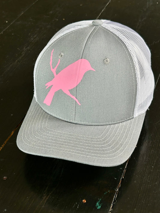 Heather Grey Pink Bird Branch Women's Trucker Hat