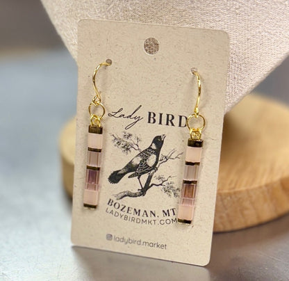 Tea Rose Pink Mix & Silver or Gold Tila Bead Dangle Earrings