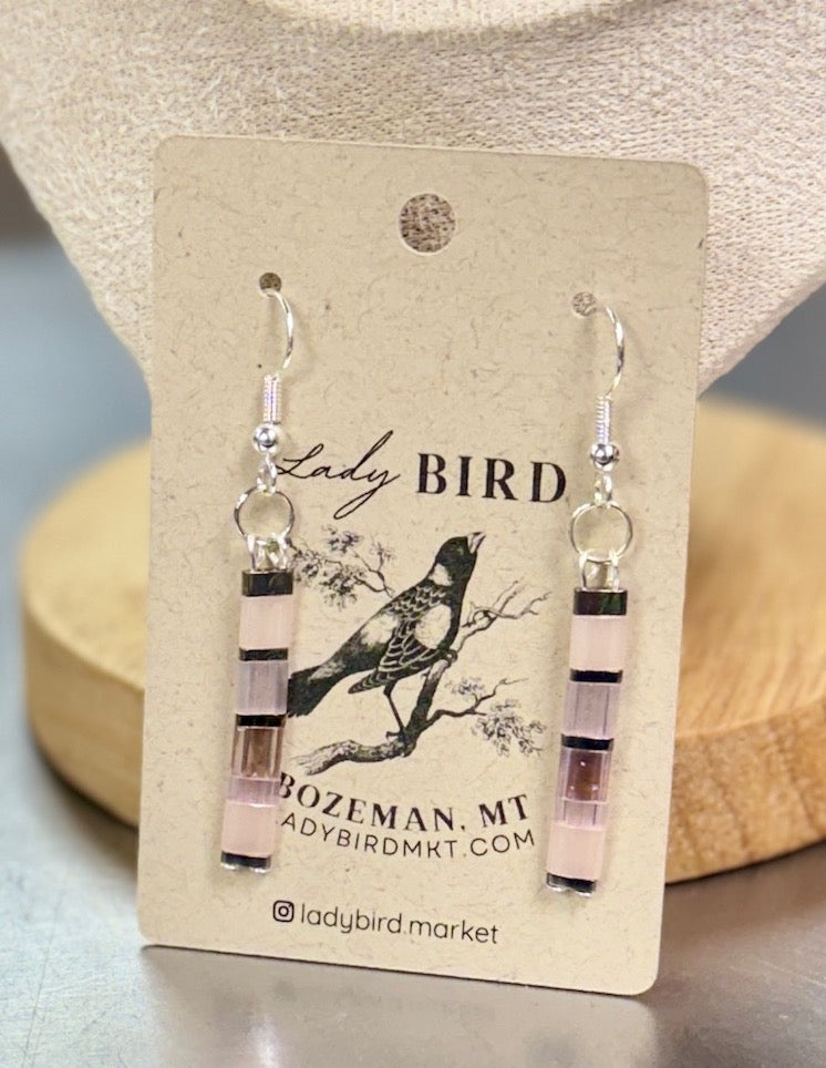 Tea Rose Pink Mix & Silver or Gold Tila Bead Dangle Earrings