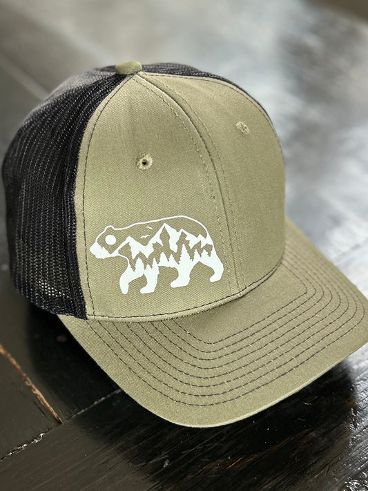 Khaki & Black Bear Mountain Trucker Hat