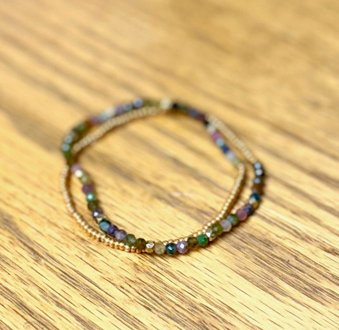 Tourmaline with Gold or Silver Stretchy Gemstone Wrap Bracelet