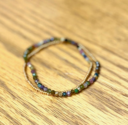 Tourmaline with Gold or Silver Stretchy Gemstone Wrap Bracelet