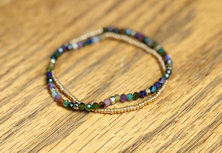 Tourmaline with Gold or Silver Stretchy Gemstone Wrap Bracelet