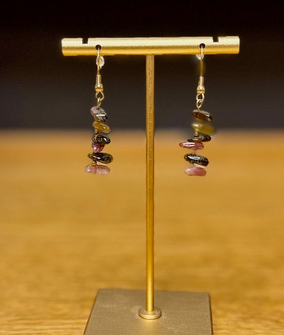 Multi-Colored Tourmaline Chip Gemstone Dangle Earrings