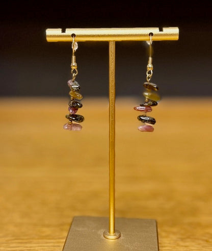 Multi-Colored Tourmaline Chip Gemstone Dangle Earrings