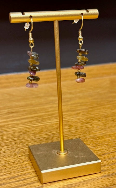 Multi-Colored Tourmaline Chip Gemstone Dangle Earrings