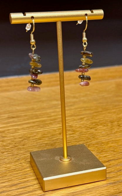 Multi-Colored Tourmaline Chip Gemstone Dangle Earrings