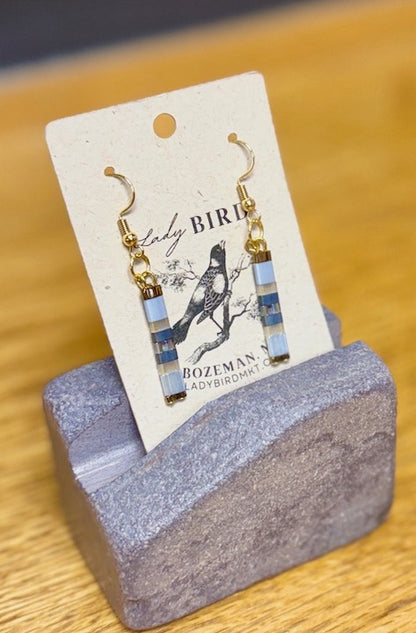 Mixed Grey Tila Bead Earrings – Light & Steel Grey Miyuki Glass