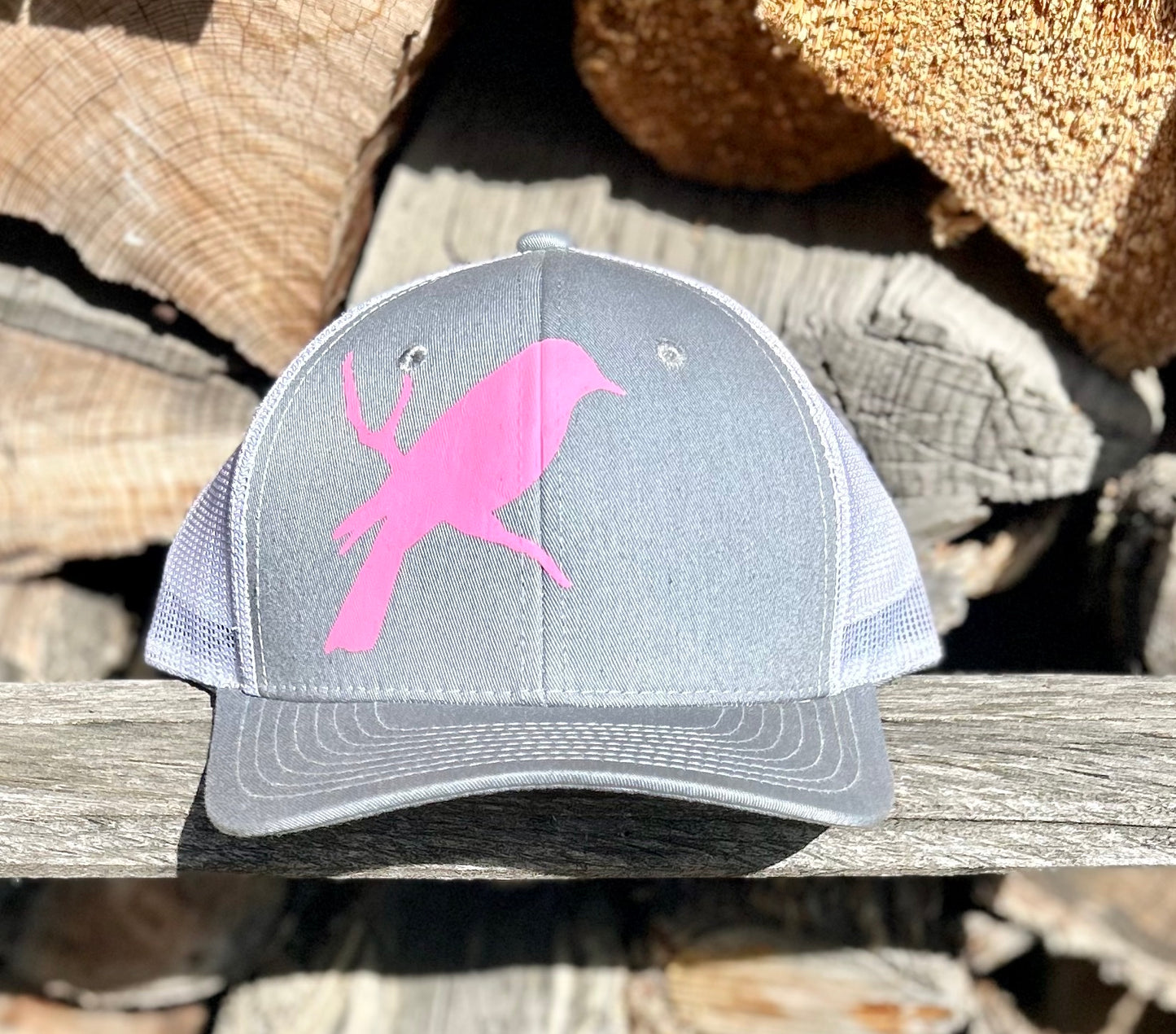 Heather Grey Pink Bird Branch Women's Trucker Hat