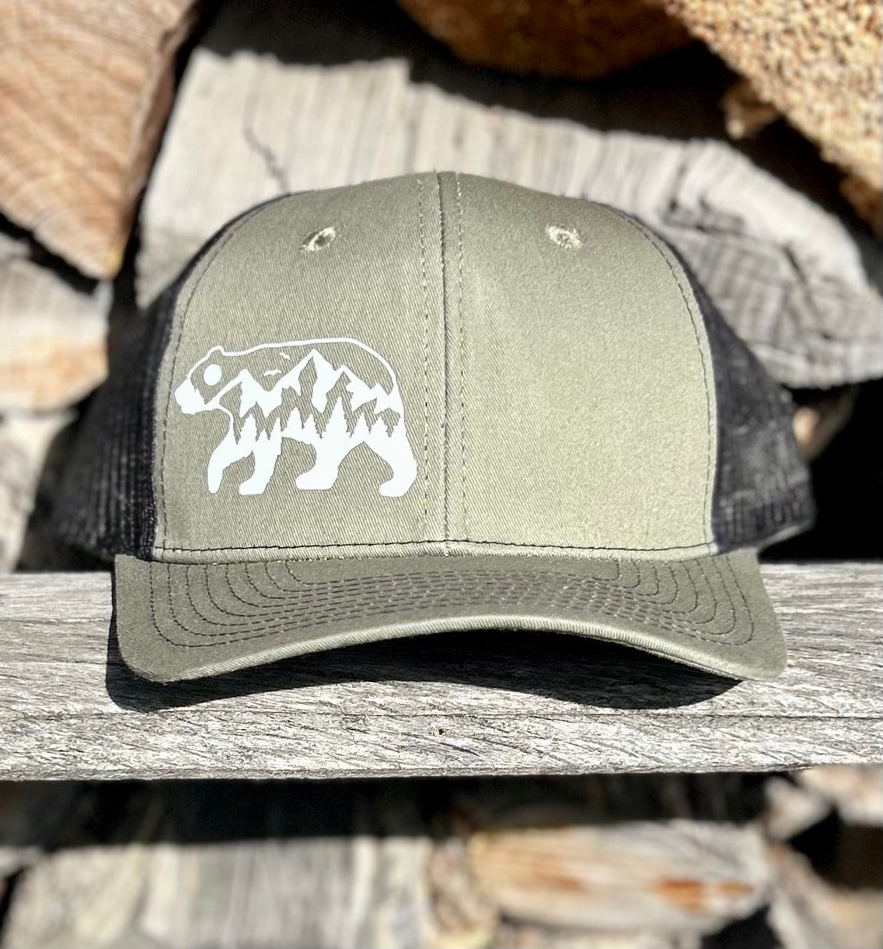 Khaki & Black Bear Mountain Trucker Hat