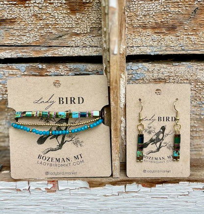 Funky Blues Patterned Tila Bead Earrings