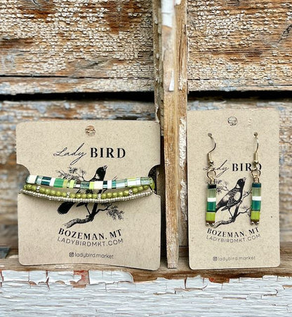 Grassy Meadow Stretchy Tile Beaded Bracelet Stack