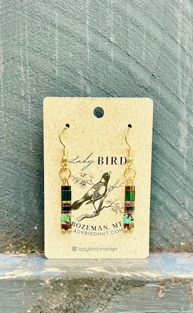 Funky Blues Patterned Tila Bead Earrings