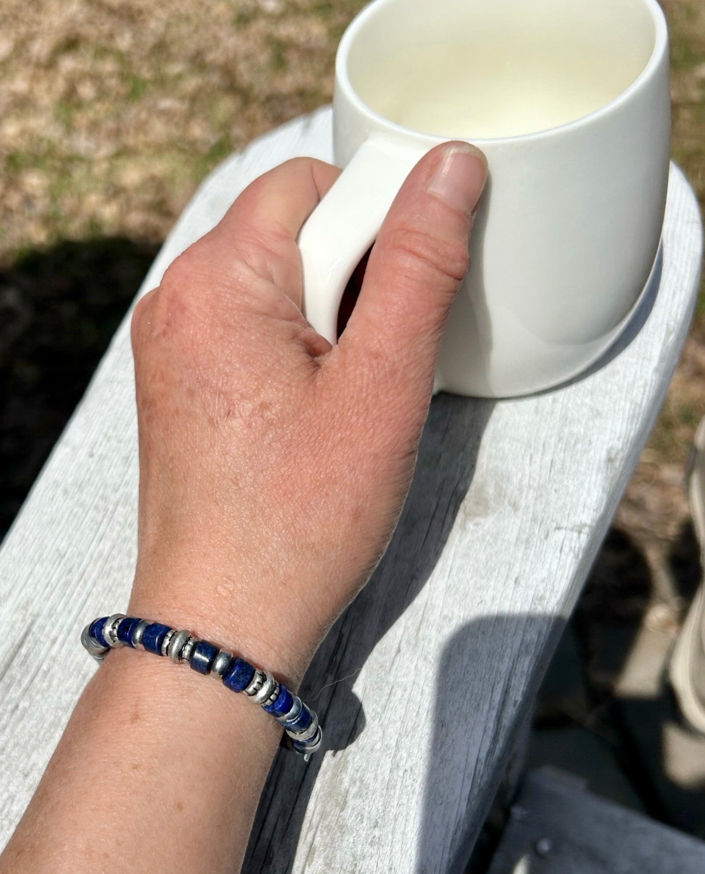 Blue Sodalite & Silver Stretchy Beaded Bracelet