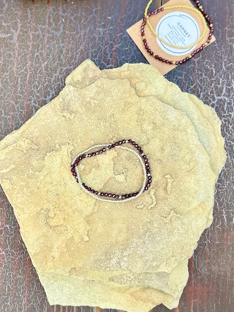 Garnet Red with Gold or Silver Stretchy Gemstone Wrap Bracelet