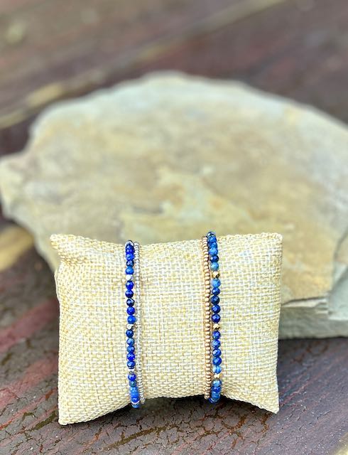 Lapis Blue with Gold or Silver Stretchy Gemstone Wrap Bracelet