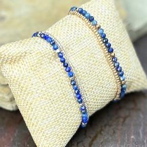 Lapis Blue with Gold or Silver Stretchy Gemstone Wrap Bracelet