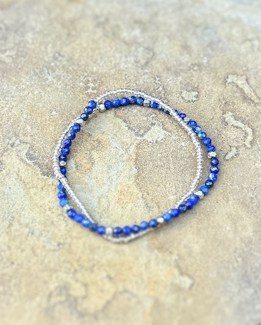 Lapis Blue with Gold or Silver Stretchy Gemstone Wrap Bracelet