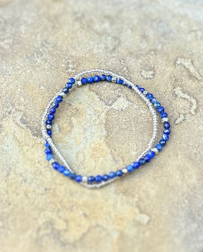 Lapis Blue with Gold or Silver Stretchy Gemstone Wrap Bracelet