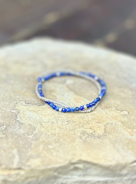 Lapis Blue with Gold or Silver Stretchy Gemstone Wrap Bracelet