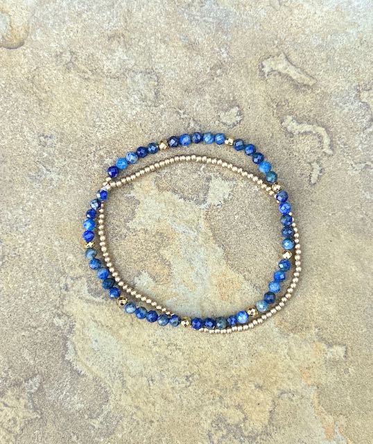 Lapis Blue with Gold or Silver Stretchy Gemstone Wrap Bracelet