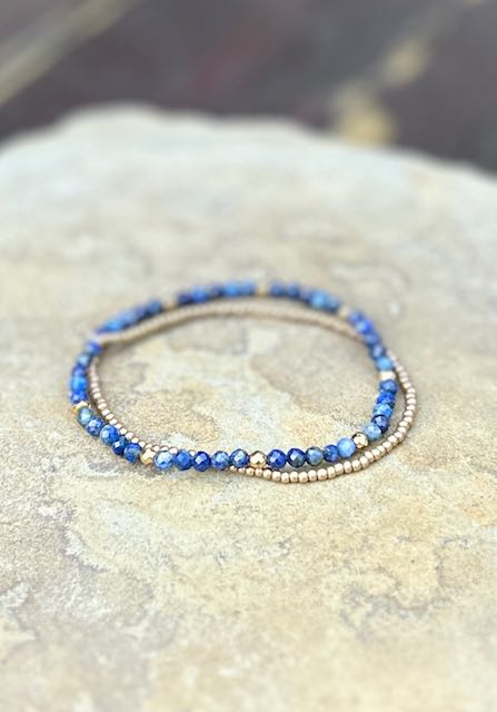 Lapis Blue with Gold or Silver Stretchy Gemstone Wrap Bracelet