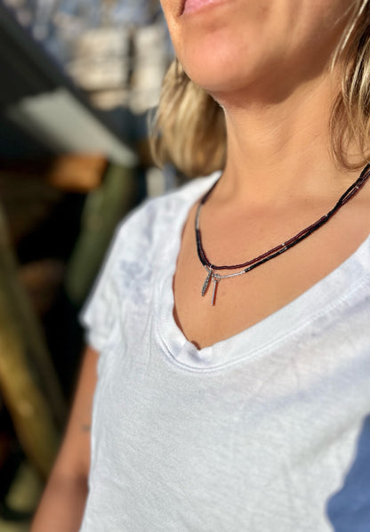 Dark Purple Boho Seed Bead Necklace & Feather Pendant