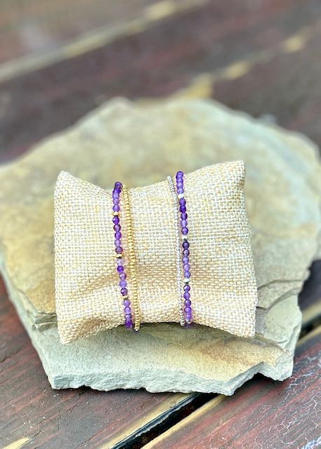 Amethyst & Gold or Silver Stretchy Gemstone Wrap Bracelet