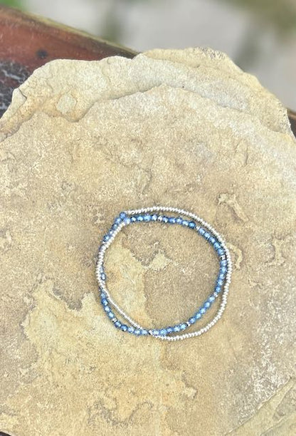 Light Blue Zircon with Gold or Silver Stretchy Gemstone Wrap Bracelet