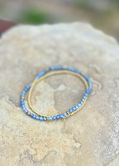 Light Blue Zircon with Gold or Silver Stretchy Gemstone Wrap Bracelet