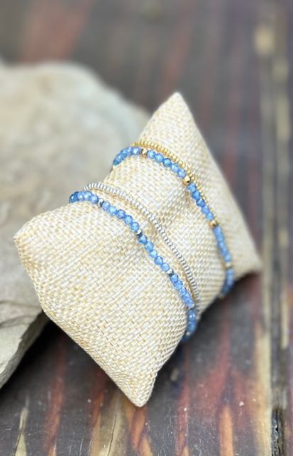 Light Blue Zircon with Gold or Silver Stretchy Gemstone Wrap Bracelet