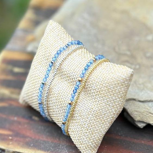 Light Blue Zircon with Gold or Silver Stretchy Gemstone Wrap Bracelet