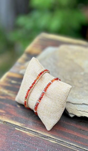 Carnelian with Gold or Silver Stretchy Gemstone Wrap Bracelet