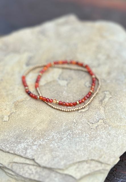 Carnelian with Gold or Silver Stretchy Gemstone Wrap Bracelet