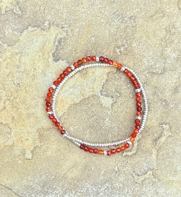 Carnelian with Gold or Silver Stretchy Gemstone Wrap Bracelet