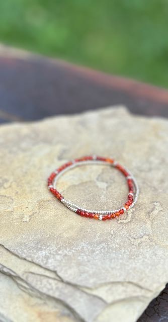 Carnelian with Gold or Silver Stretchy Gemstone Wrap Bracelet