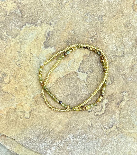 Green Garnet with Gold or Silver Stretchy Gemstone Wrap Bracelet