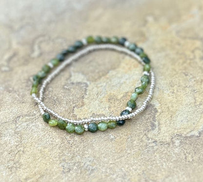 Jade with Gold or Silver Stretchy Gemstone Wrap Bracelet